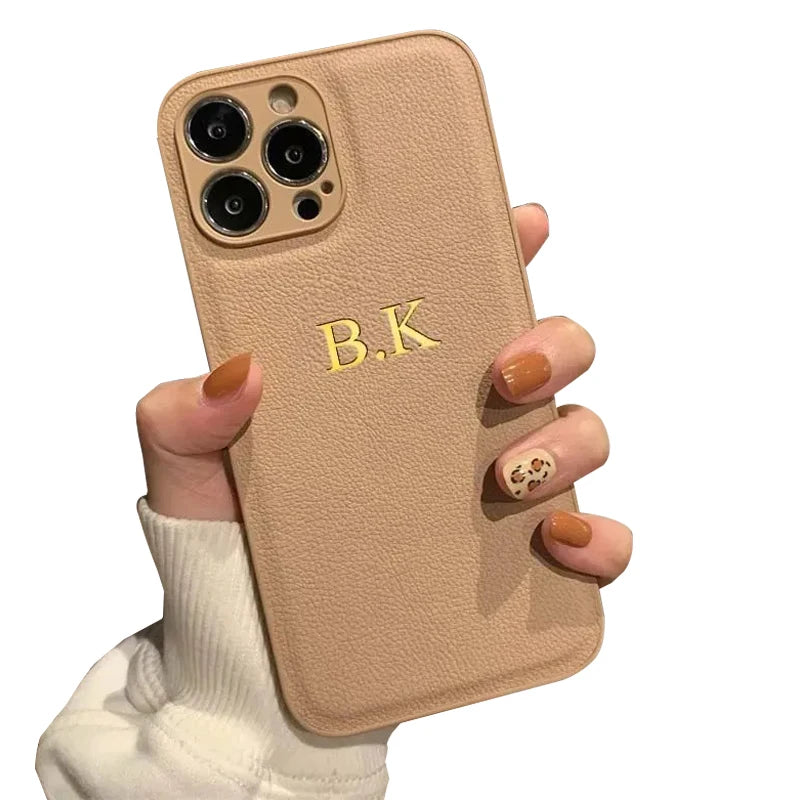 14 15 Pro Max Personalised Case For iPhone 13 12 11 14 15 Pro Max Luxury Custom Name Case Korea initial Letters Leather Cover 11