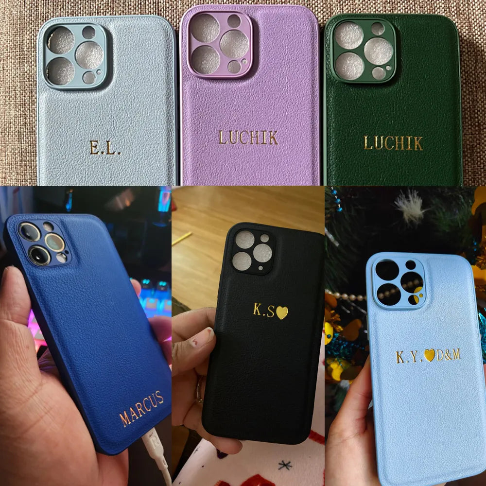 14 15 Pro Max Personalised Case For iPhone 13 12 11 14 15 Pro Max Luxury Custom Name Case Korea initial Letters Leather Cover 11