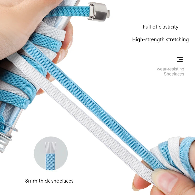 8MM 2023 No Tie Shoe Laces Press Lock Shoelaces Without Ties Elastic Laces Sneaker Kids Adult Widened Flat Shoelace for Shoes