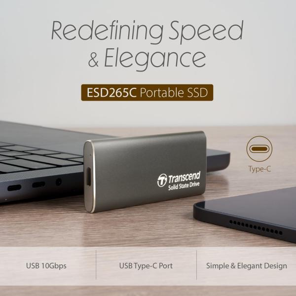 ترانسيند SSD خارجي 1 تيرابايت ESD265C – USB 10Gbps Type-C فائق السرعة