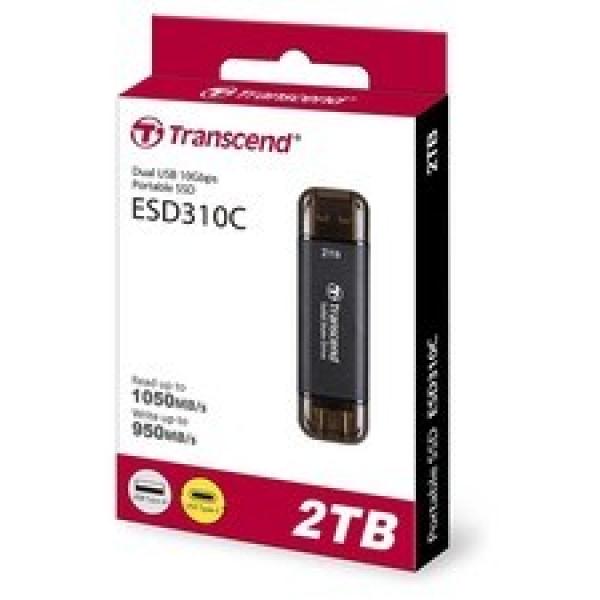 ترانسيند SSD خارجي 2 تيرابايت ESD310C USB 10Gbps Type-C/Type-A أسود