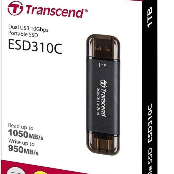 ترانسيند SSD خارجي 1 تيرابايت ESD310C – USB 10Gbps بمنفذ Type-C / Type-A (أسود)