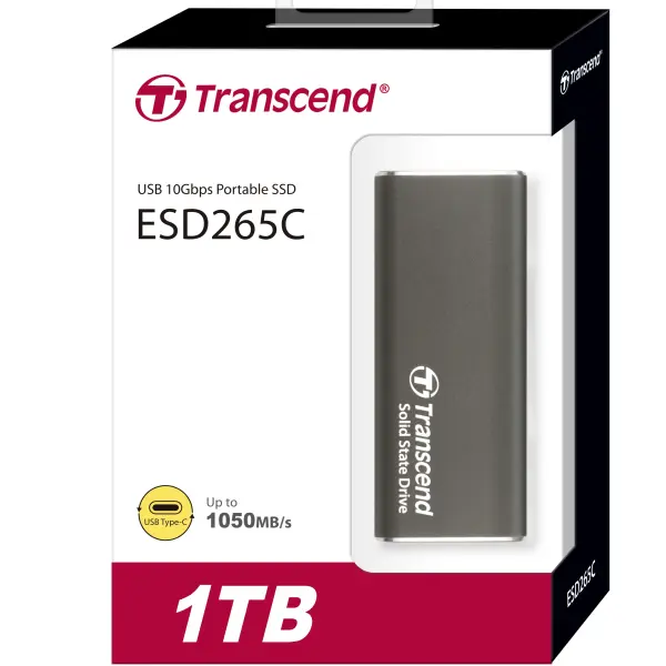 ترانسيند SSD خارجي 1 تيرابايت ESD265C – USB 10Gbps Type-C فائق السرعة